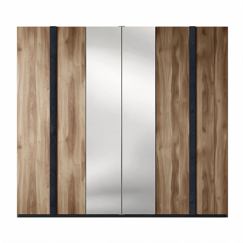 Armadio 6 ante con 2 ante centrali a speccho colore noce dark 258x236H cm - Borghese