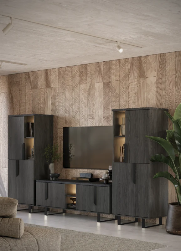 Mobile porta TV con 4 ante colore palissandro nero 165x49x60h cm - Zaira
