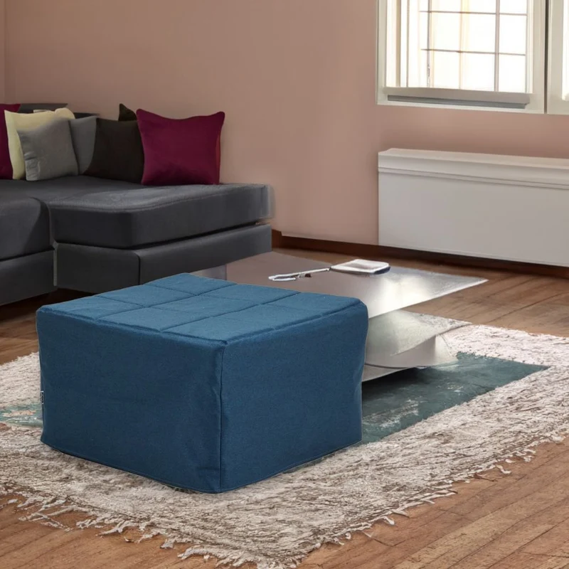 Pouf trasformabile in letto rivestimento in tessuto colore blu - Vega