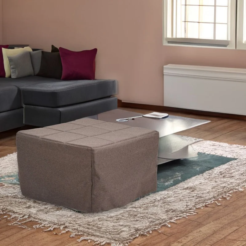 Pouf trasformabile in letto rivestimento in tessuto colore tortora - Vega