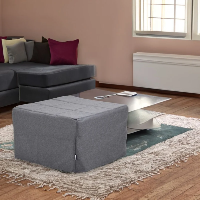 Pouf trasformabile in letto rivestimento in tessuto colore grigio - Vega