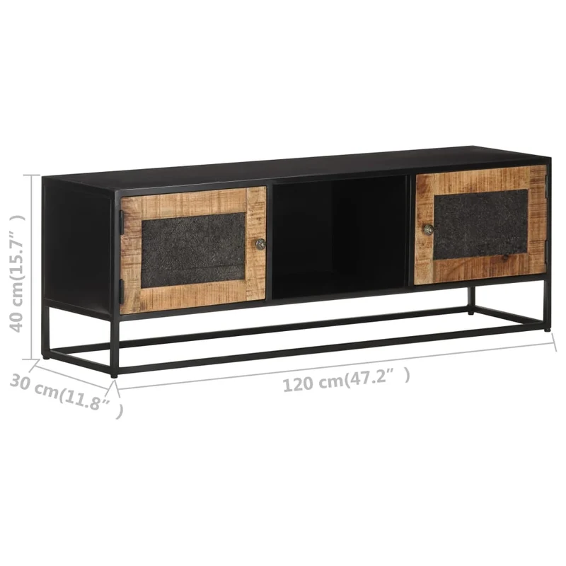 Meuble TV multimédia étagère télévision buffet téléviseur salle à manger salon chambre 120 x 30 x 40 cm bois de manguier brut brun 02_0025819