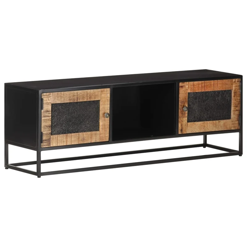 Meuble TV multimédia étagère télévision buffet téléviseur salle à manger salon chambre 120 x 30 x 40 cm bois de manguier brut brun 02_0025819