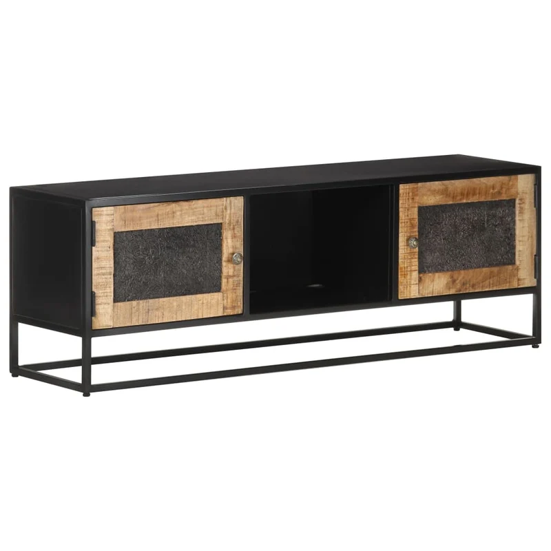 Meuble TV multimédia étagère télévision buffet téléviseur salle à manger salon chambre 120 x 30 x 40 cm bois de manguier brut brun 02_0025819