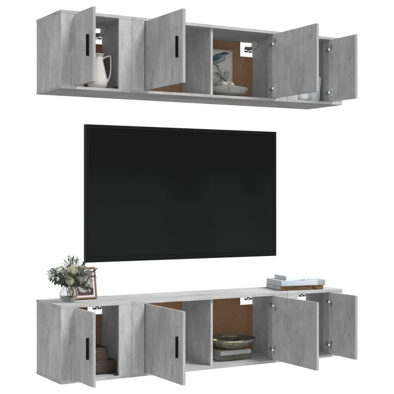 Ensemble de meubles armoire buffet TV télévision salon chambre séjour 6 pièces bois d'ingénierie gris 02_0025050