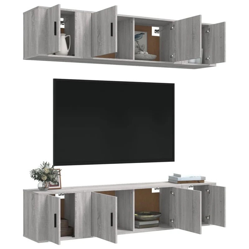 Ensemble de meubles armoire buffet TV télévision salon chambre séjour 6 pièces sonoma bois d'ingénierie gris 02_0025139