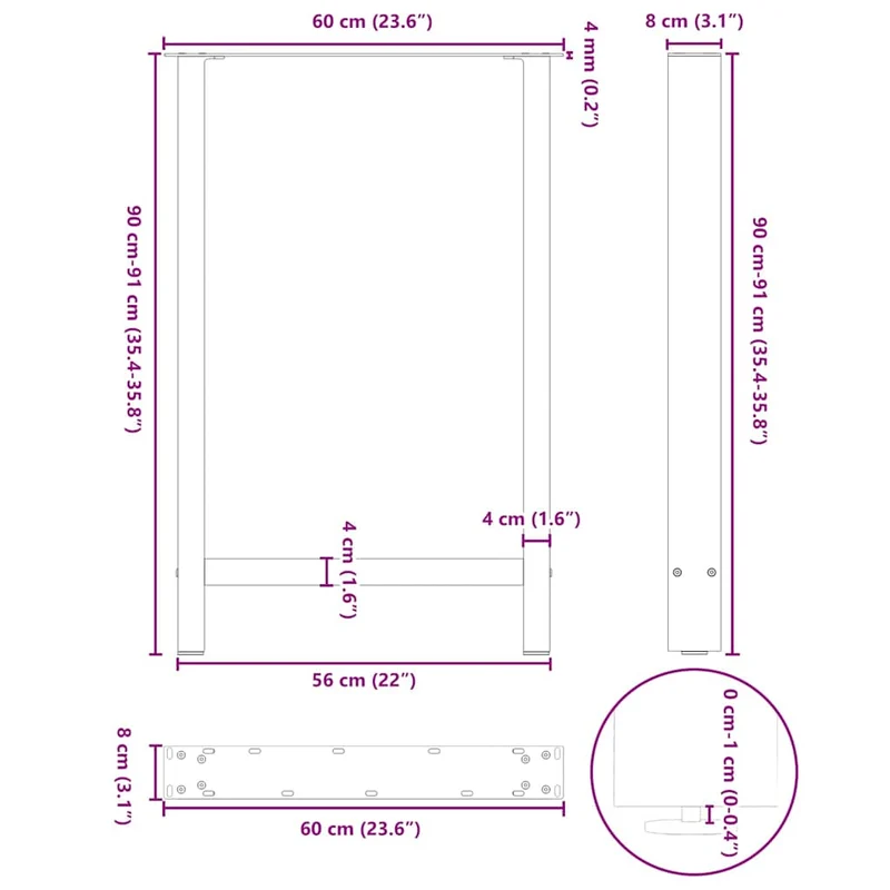 Lot de 2 pieds de table de bar carrés 60 x 90 cm stabilité réglable style moderne en acier anthracite 02_0057574