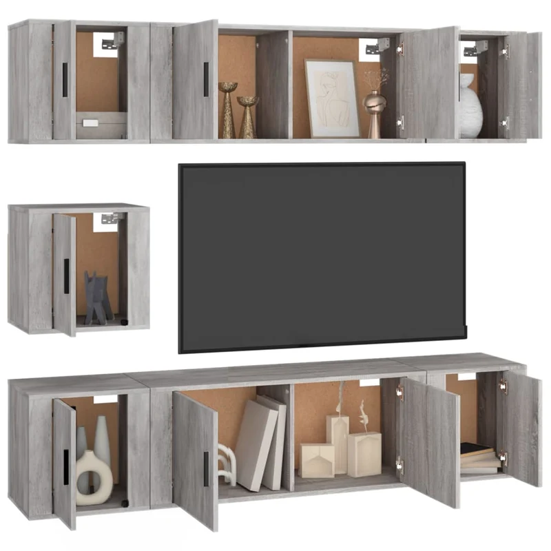 Ensemble de meubles armoire buffet TV télévision salon chambre séjour 7 pièces bois d'ingénierie gris 02_0025169