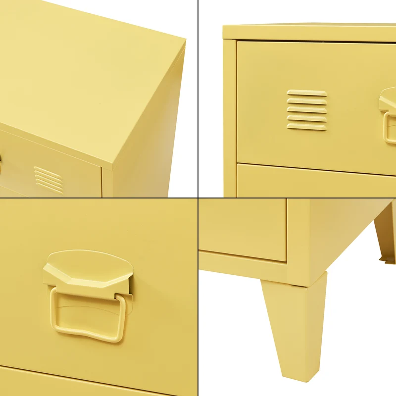 Commode meuble de rangement pratique entrée salon chambre métallique avec 3 tiroirs acier 72 x 60 x 40 cm jaune 03_0009303