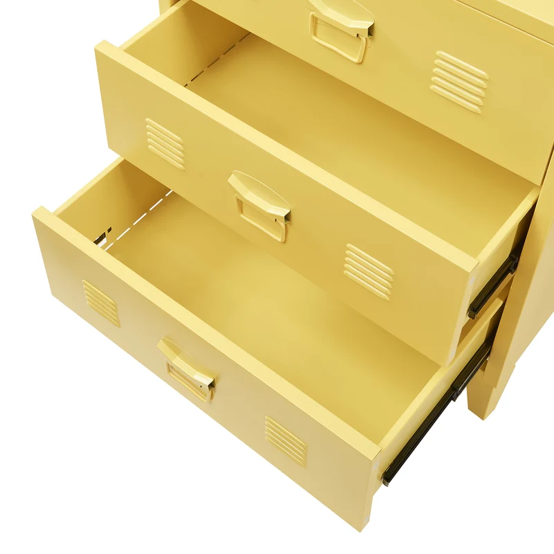 Commode meuble de rangement pratique entrée salon chambre métallique avec 3 tiroirs acier 72 x 60 x 40 cm jaune 03_0009303