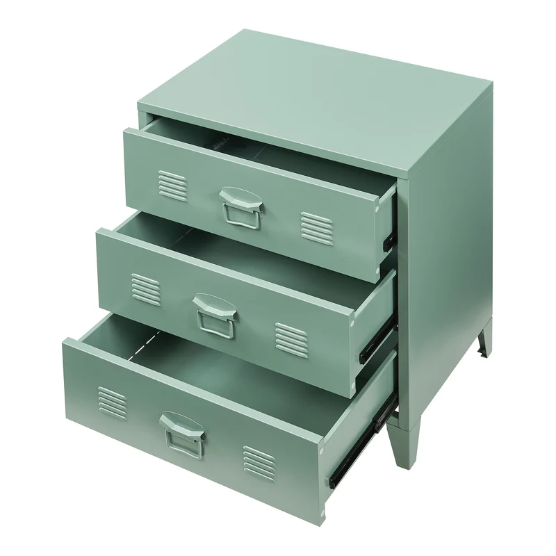 Commode meuble de rangement pratique entrée salon chambre métallique avec 3 tiroirs acier 72 x 60 x 40 cm vert mat 03_0009304