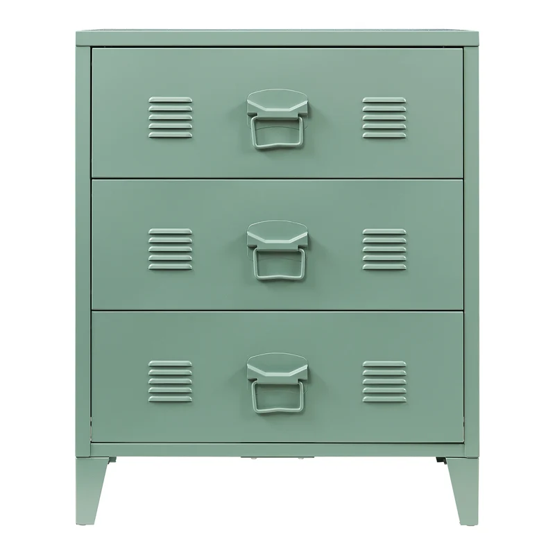 Commode meuble de rangement pratique entrée salon chambre métallique avec 3 tiroirs acier 72 x 60 x 40 cm vert mat 03_0009304