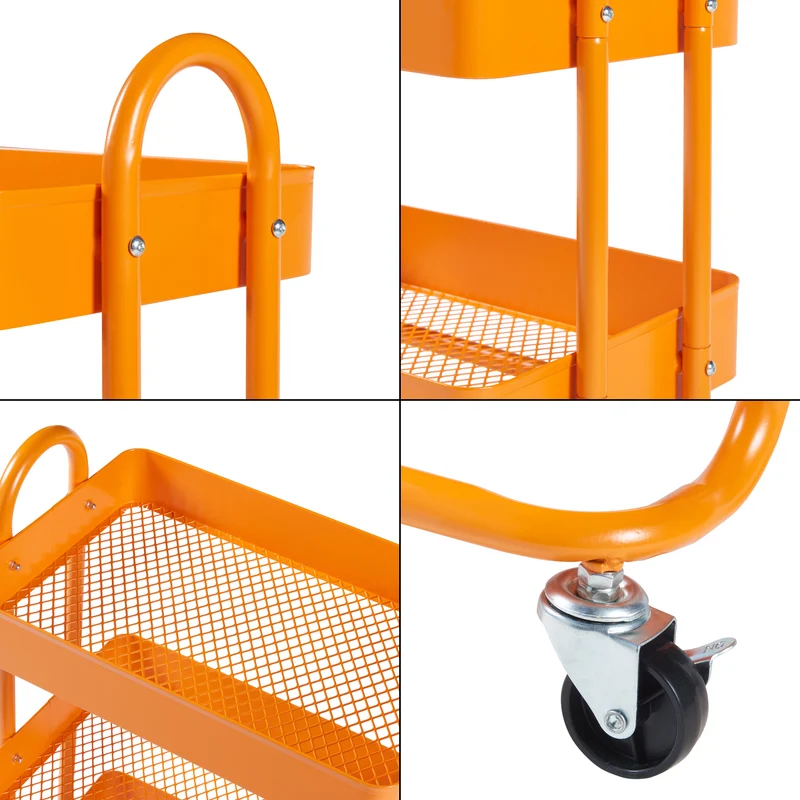 Chariot de service desserte cuisine salon meuble de rangement à 3 paniers acier 79 x 46 x 35 cm orange 03_0009230