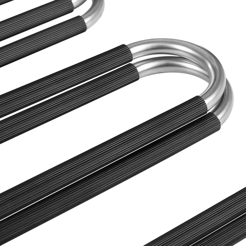 Lot de 4 cintres magiques cintre multiples porte-pantalons cintres en inox à 5 niveaux organisateur gain de place pour jeans pantalon serviettes cravates argent et noir 12_0003412