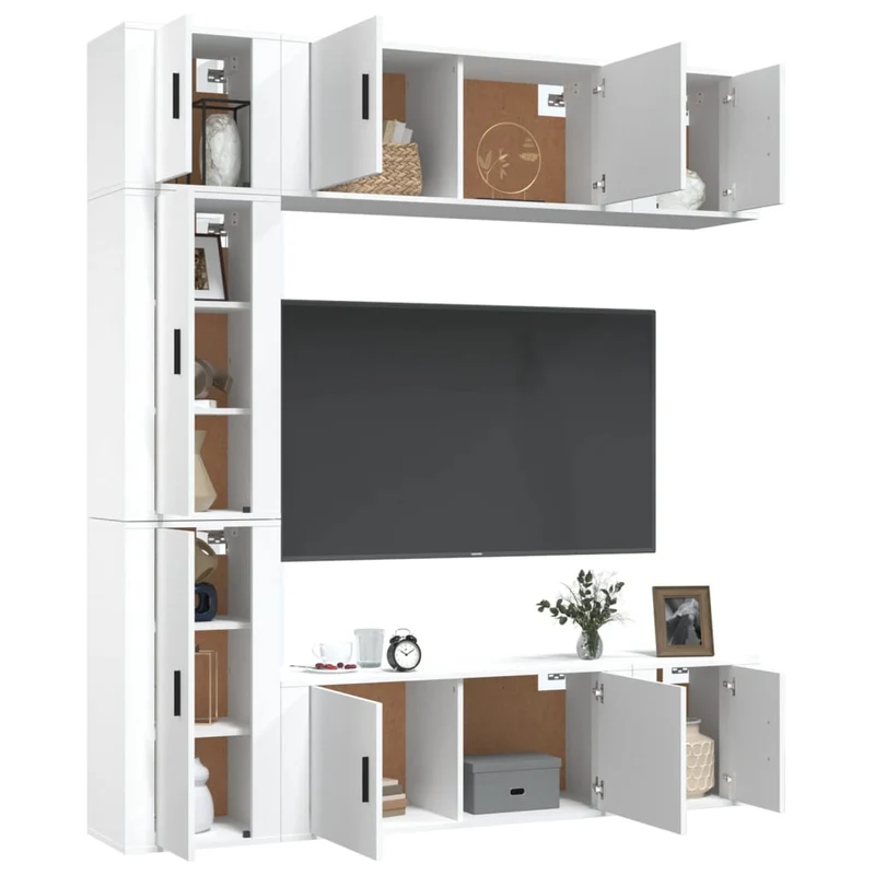 Ensemble de meubles armoire buffet TV télévision salon chambre séjour 7 pièces bois d'ingénierie blanc 02_0025150