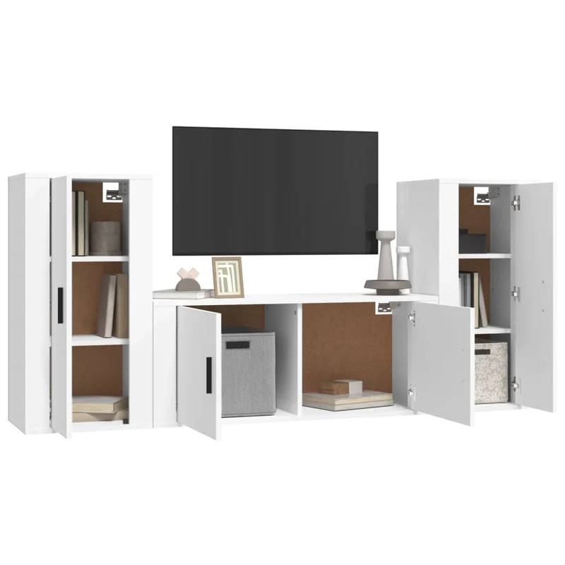 Ensemble de meubles armoire buffet TV télévision salon chambre séjour 3 pièces bois d'ingénierie blanc 02_0024486