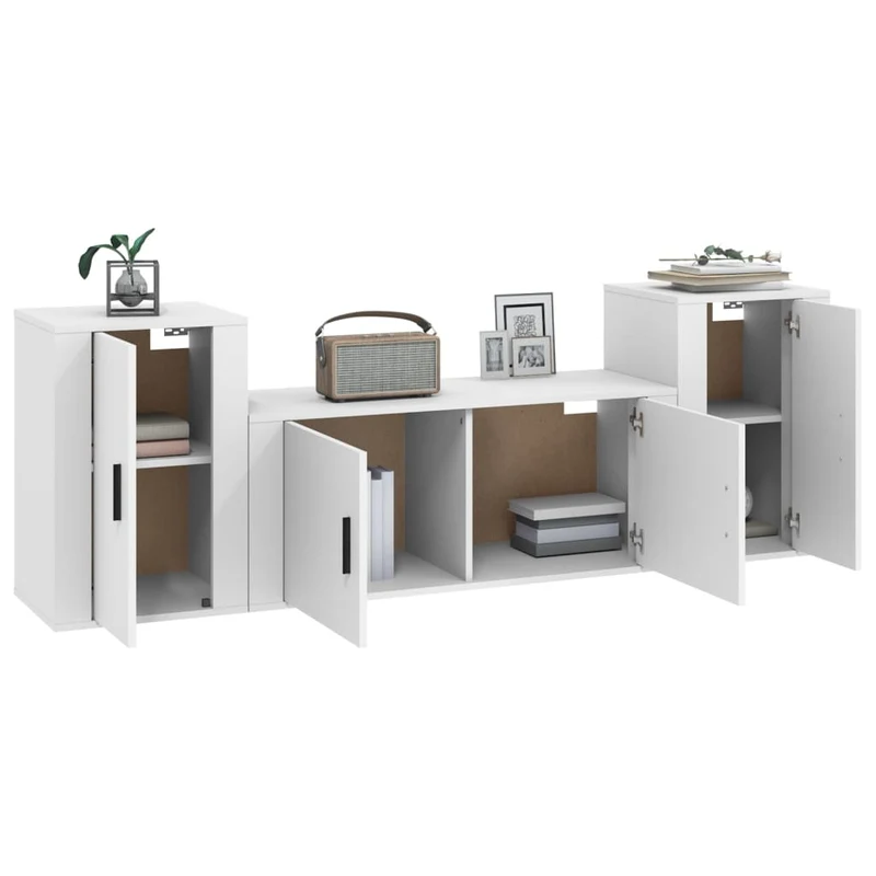 Ensemble de meubles armoire buffet TV télévision salon chambre séjour 3 pièces bois d'ingénierie blanc 02_0024466