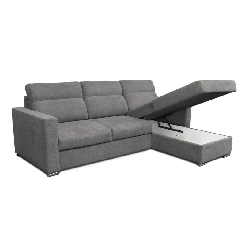 Divano angolare con penisola reversibile e letto estraibile colore grigio - Kendall