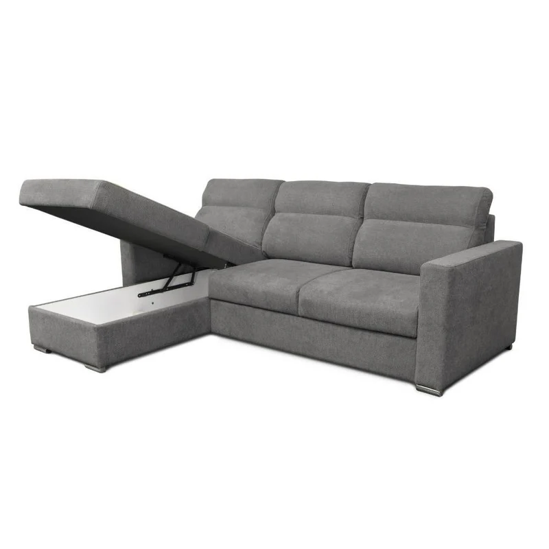 Divano angolare con penisola reversibile e letto estraibile colore grigio - Kendall