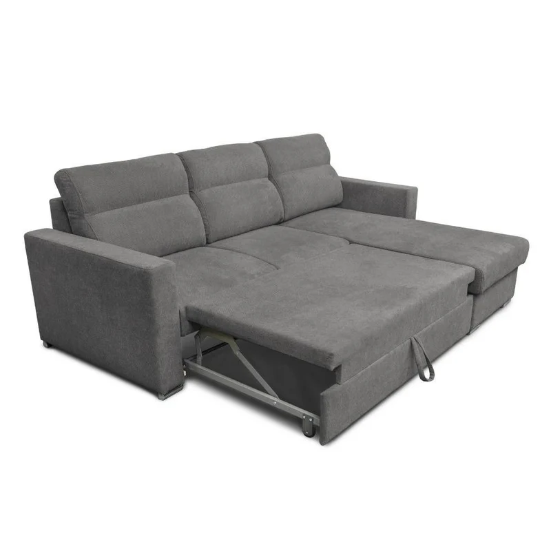 Divano angolare con penisola reversibile e letto estraibile colore grigio - Kendall