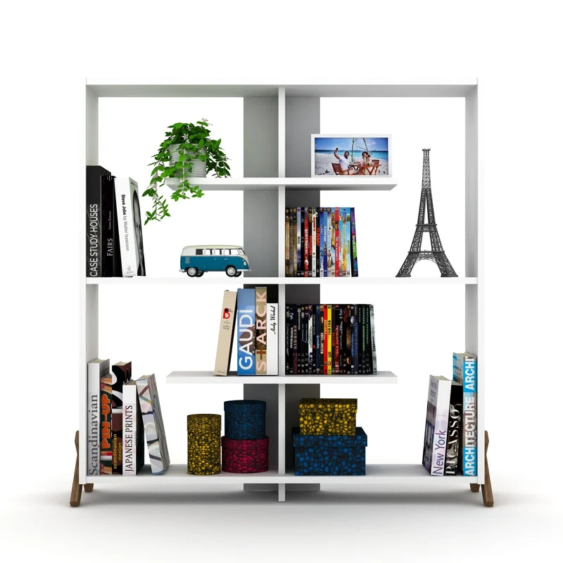 Libreria 113x117h cm colore bianca con piedini a croce - Kipp