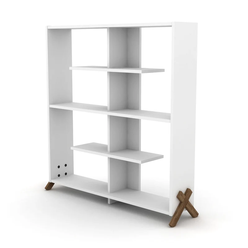 Libreria 113x117h cm colore bianca con piedini a croce - Kipp