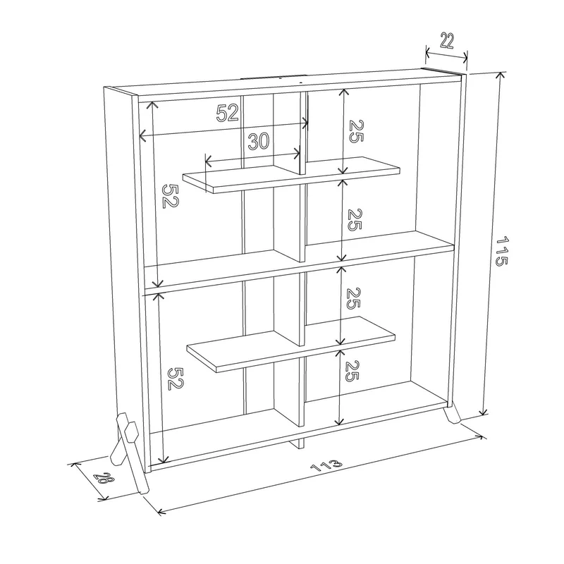 Libreria 113x117h cm colore bianca con piedini a croce - Kipp
