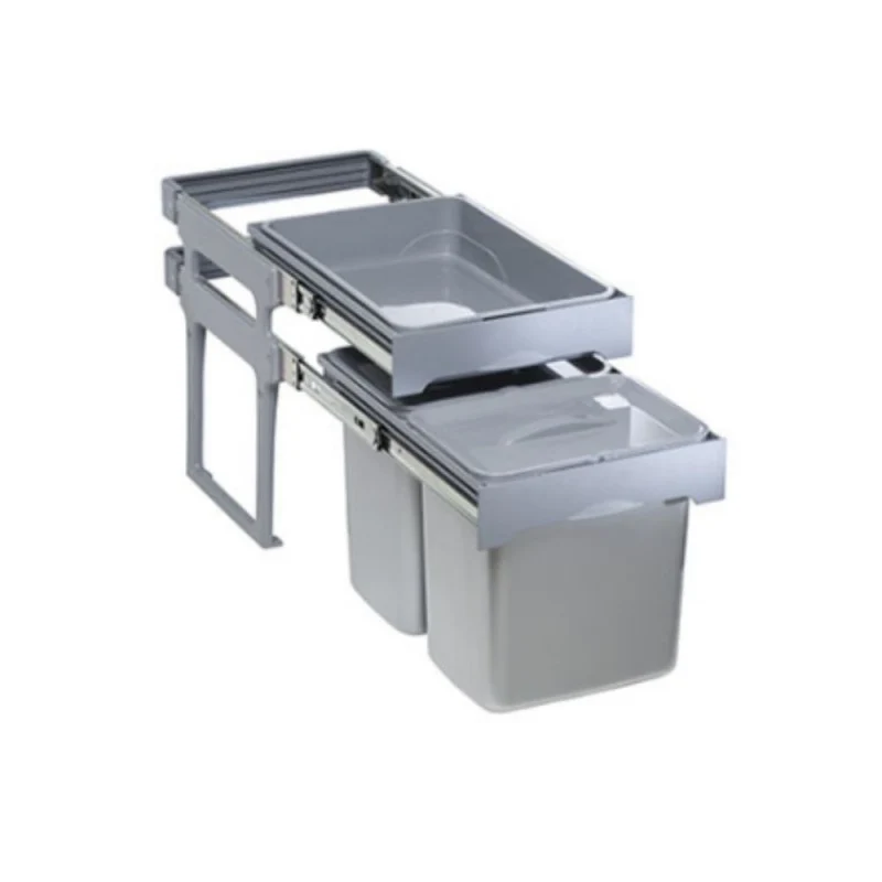 Pattumiera estraibile con 2 contenitori e 1 vassoio colore grigio - Tank40