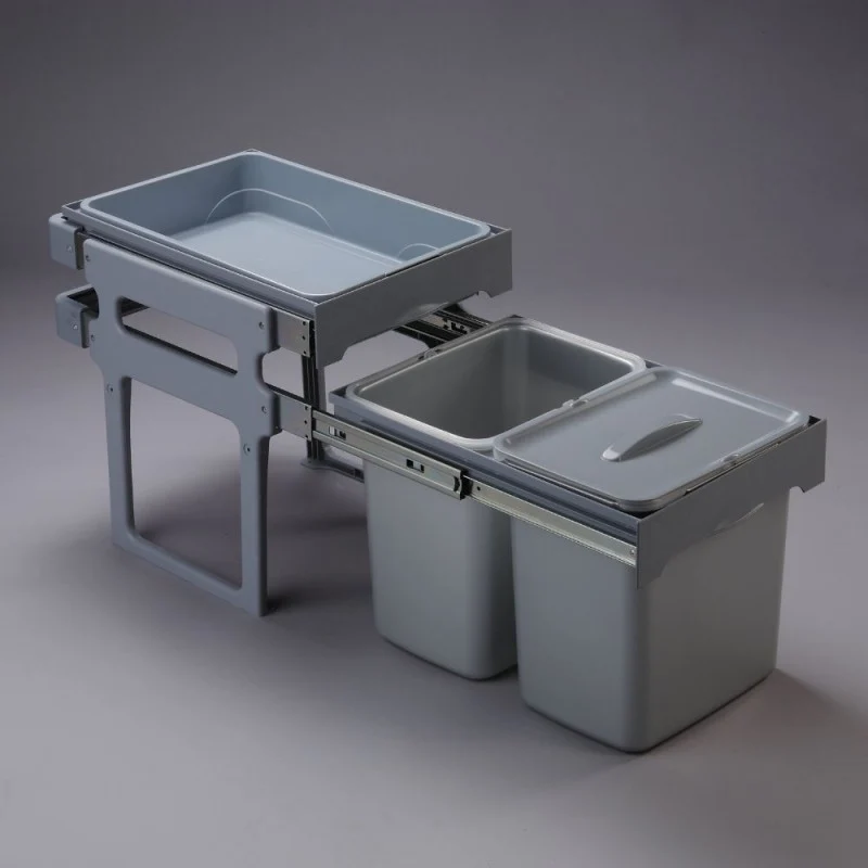 Pattumiera estraibile con 2 contenitori e 1 vassoio colore grigio - Tank40