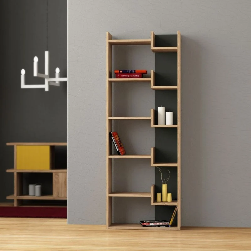 Libreria con ripiani moderna colore rovere e antracite 61x162H cm- Oppa