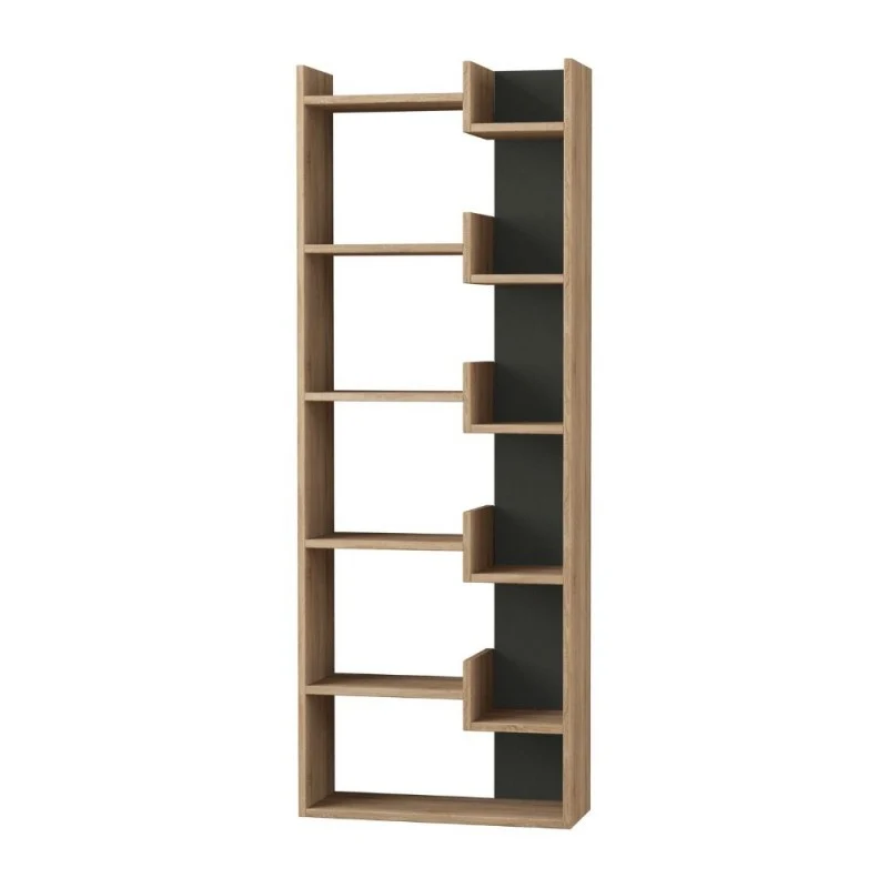 Libreria con ripiani moderna colore rovere e antracite 61x162H cm- Oppa
