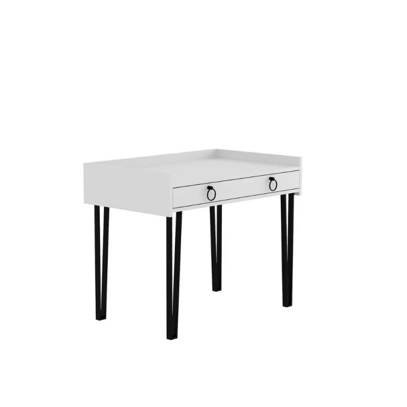 Scrivania in legno 100cm con cassetto colore bianca e gambe in metallo nero - Sponge