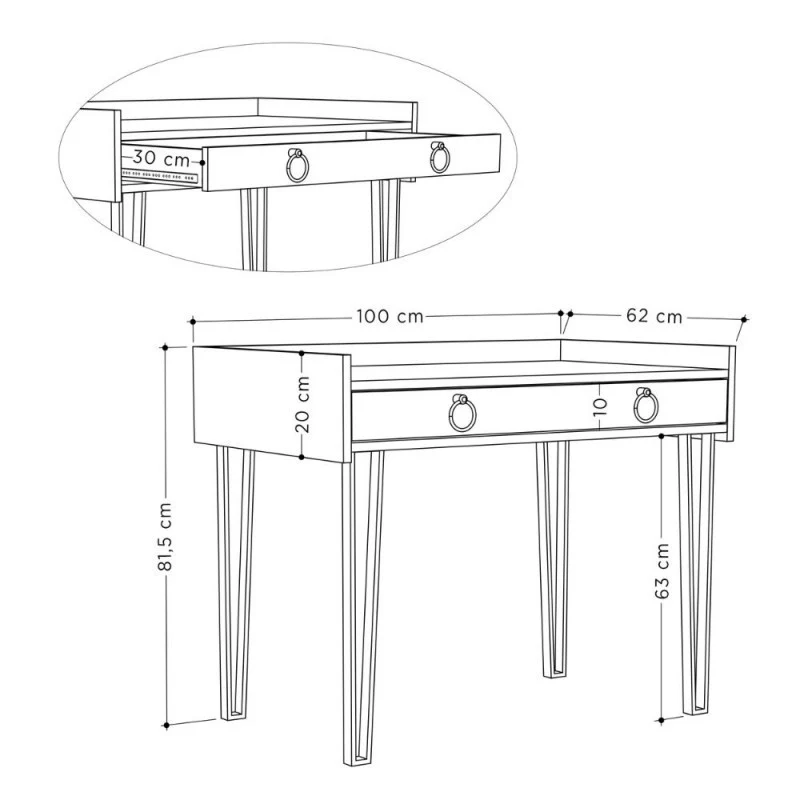 Scrivania in legno 100cm con cassetto colore bianca e gambe in metallo nero - Sponge