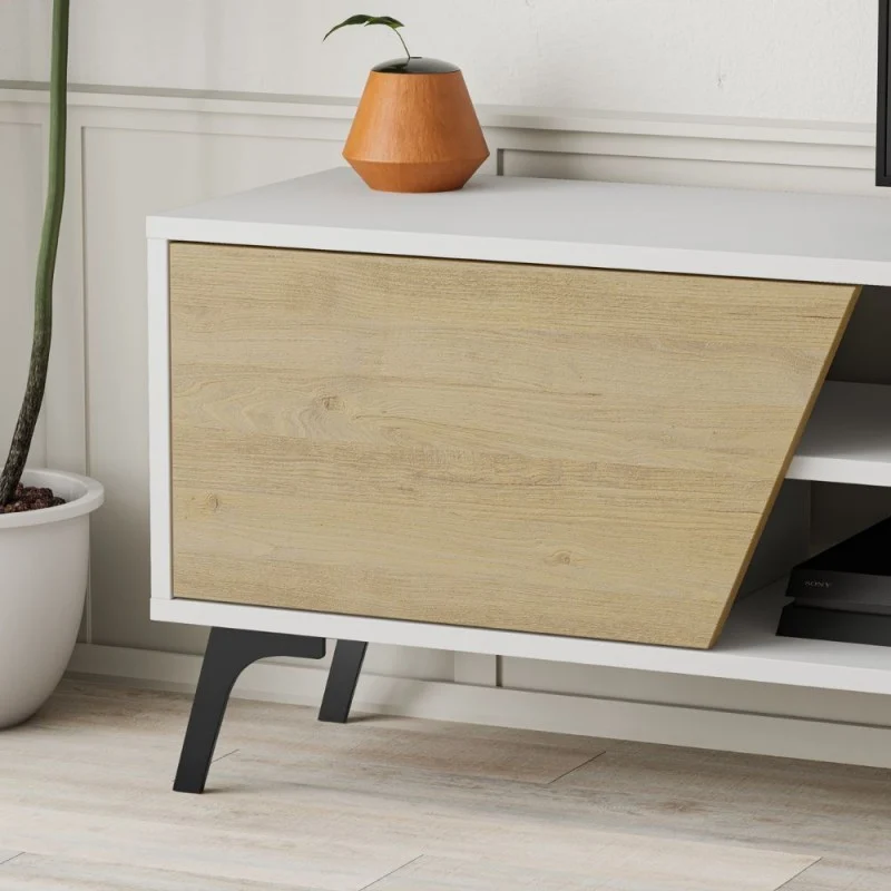 Mobile Porta TV 180cm con mensola a parete colore bianco e rovere - Fiona