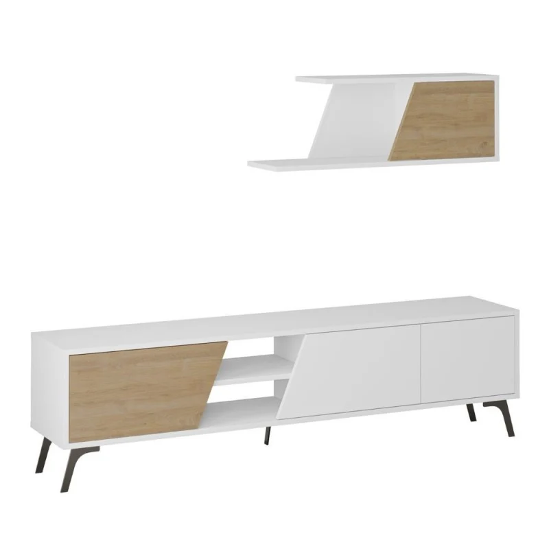 Mobile Porta TV 180cm con mensola a parete colore bianco e rovere - Fiona