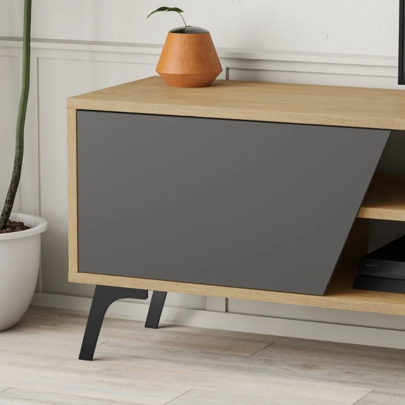 Mobile Porta TV 180cm con mensola a parete colore rovere e antracite - Fiona