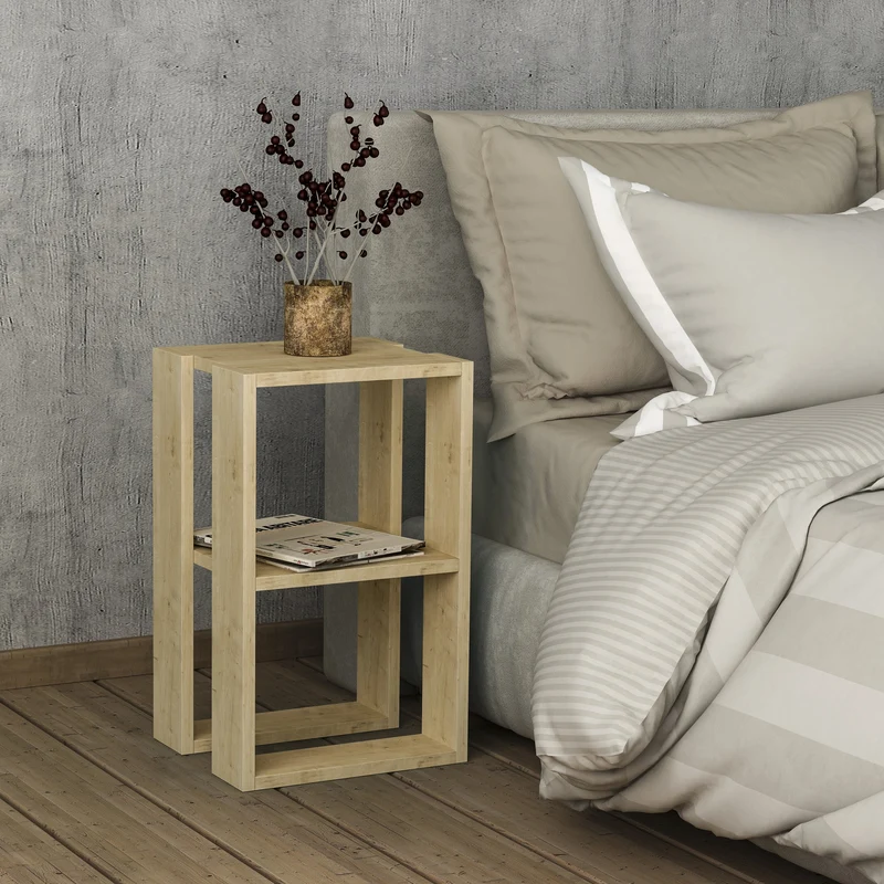 Comodino in legno 34x55h cm con due ripiani colore rovere - Lonie