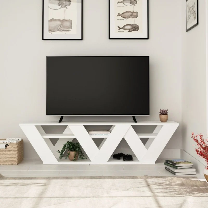Mobile Porta TV 158 cm in legno con tre ripiani colore bianco - Ralla