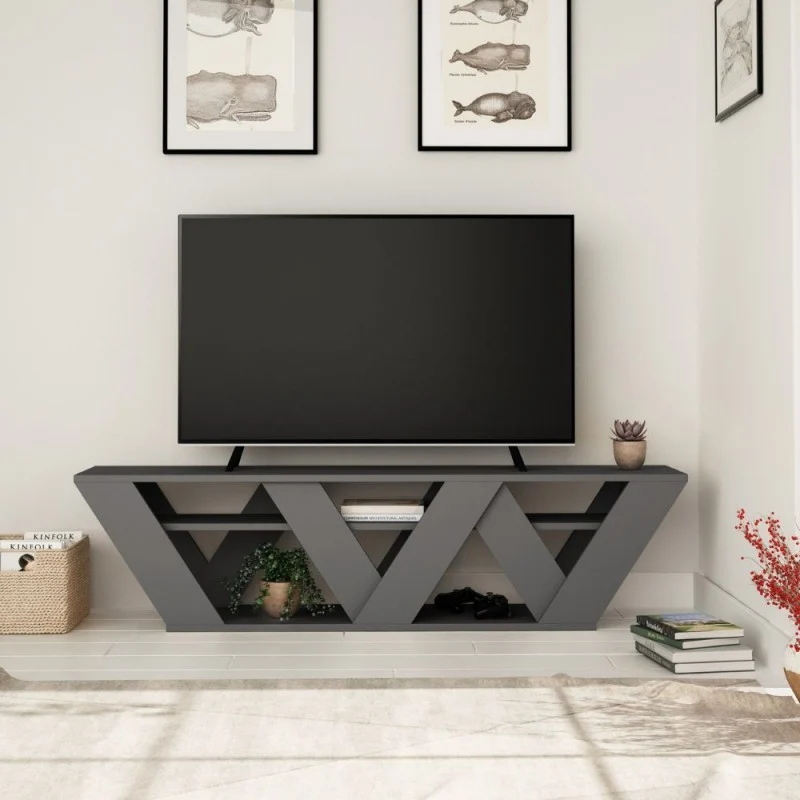 Mobile Porta TV 158 cm in legno con tre ripiani colore antracite - Ralla