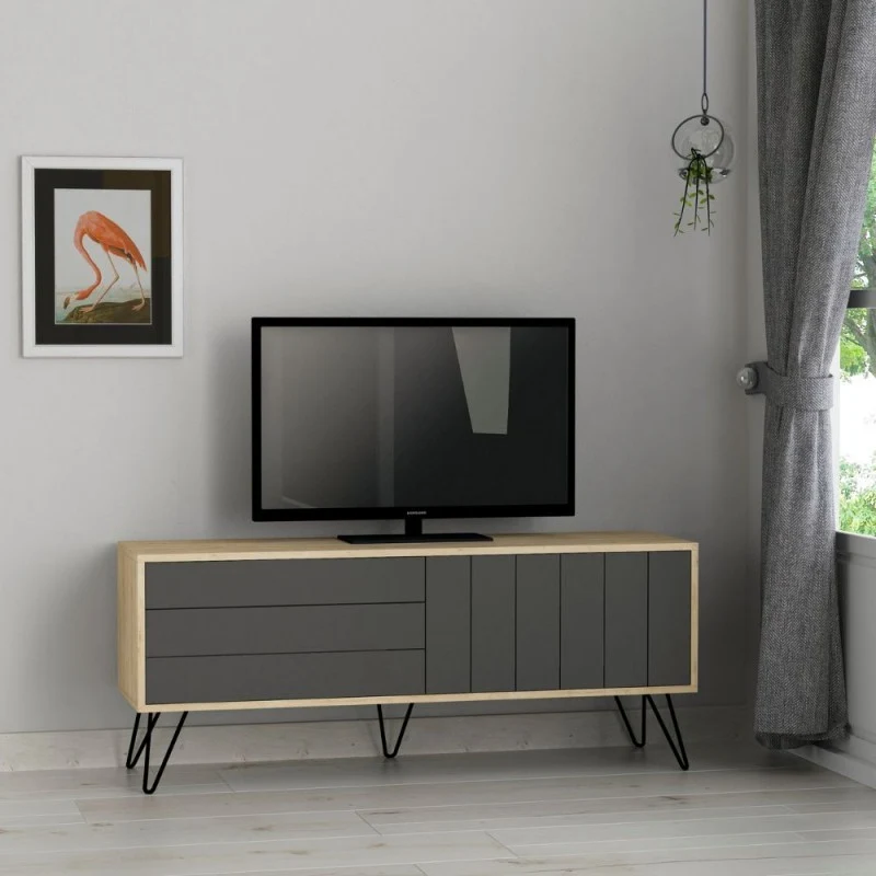 Mobile porta TV 139 cm con due ante a ribalta colore antracite e rovere - Piccadilly