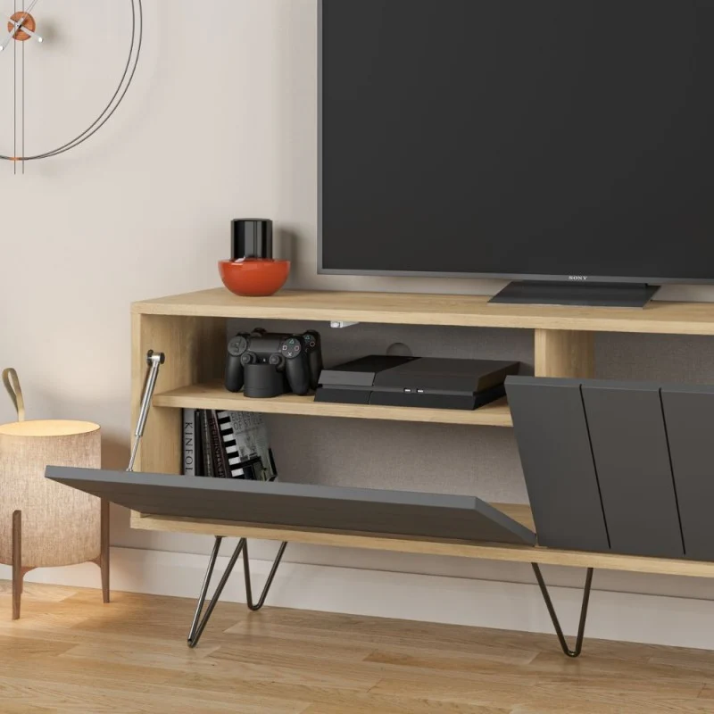 Mobile porta TV 139 cm con due ante a ribalta colore antracite e rovere - Piccadilly