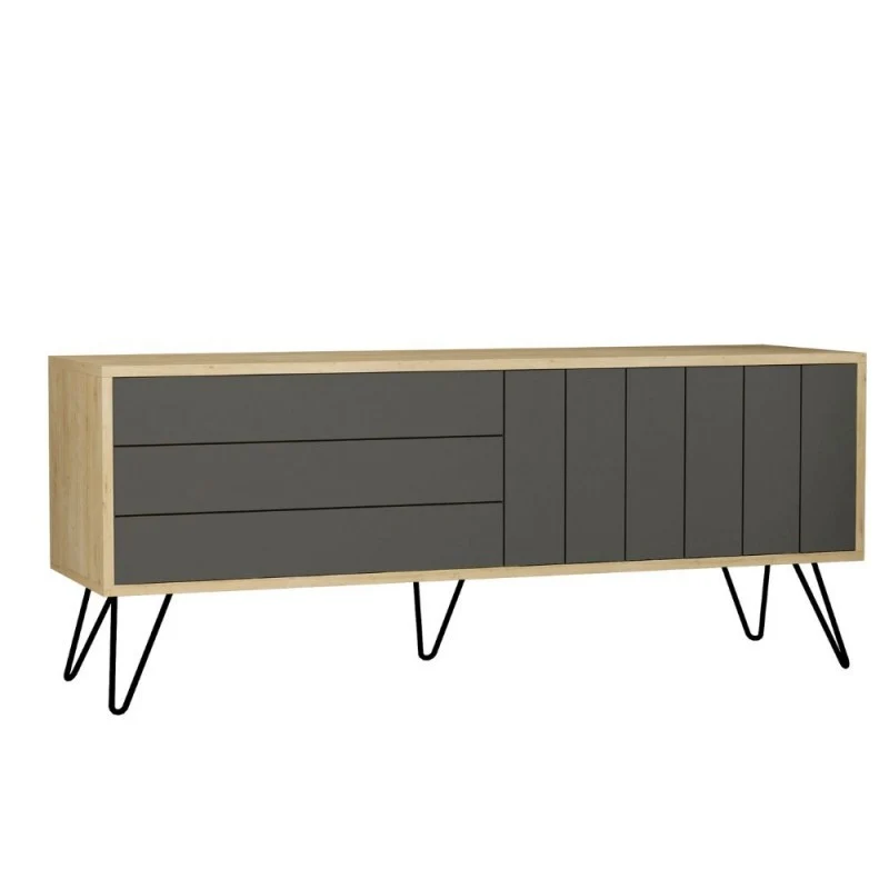 Mobile porta TV 139 cm con due ante a ribalta colore antracite e rovere - Piccadilly