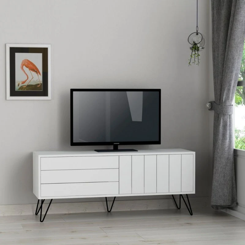 Mobile porta TV 139 cm in legno con due ante a ribalta colore bianco - Piccadilly