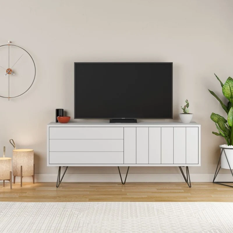Mobile porta TV 139 cm in legno con due ante a ribalta colore bianco - Piccadilly