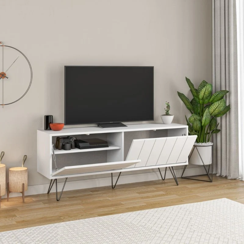 Mobile porta TV 139 cm in legno con due ante a ribalta colore bianco - Piccadilly