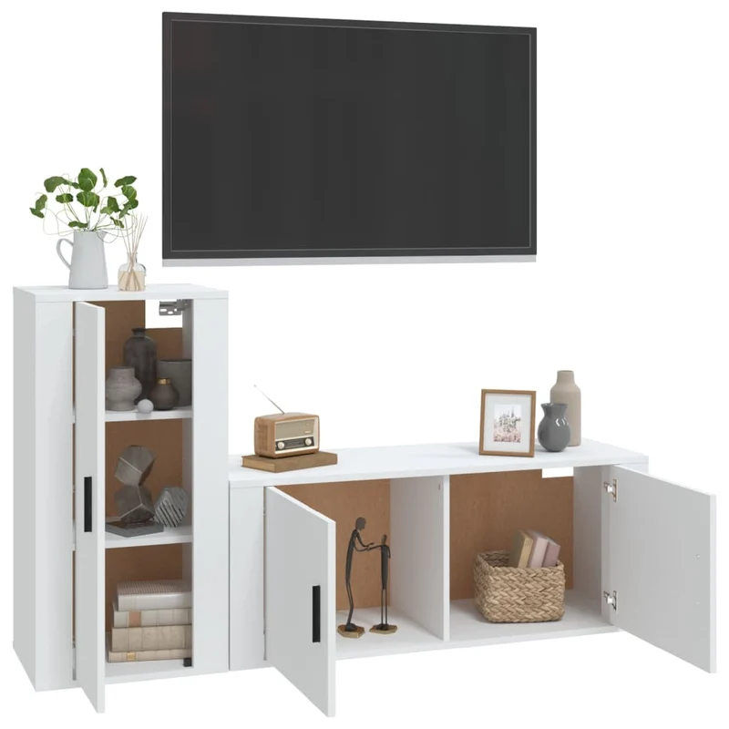 Ensemble de meubles armoire buffet TV télévision salon chambre séjour 2 pièces bois d'ingénierie blanc 02_0024370