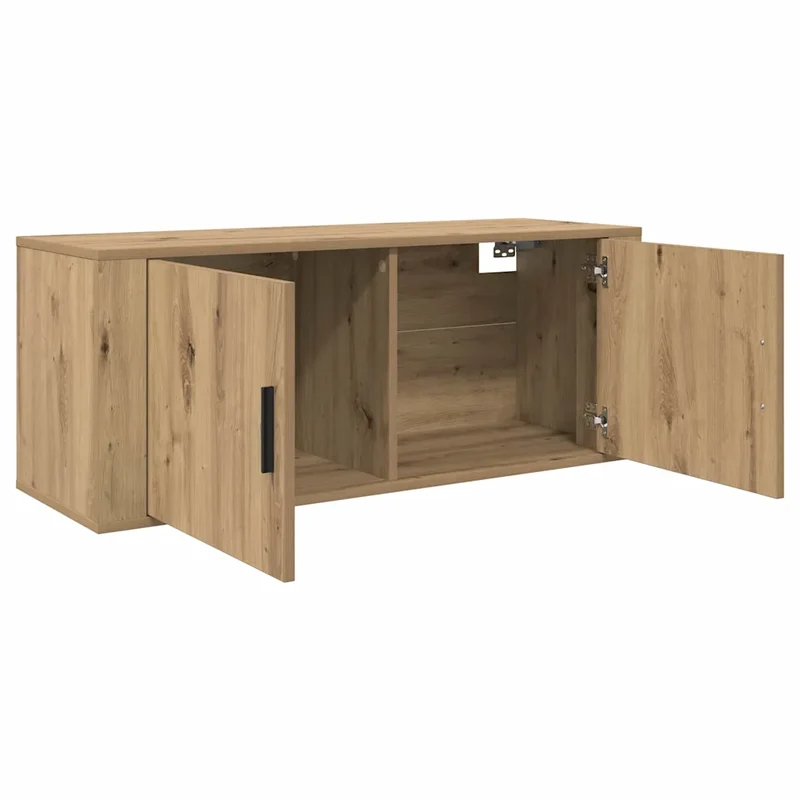 Meuble TV mural rustique moderne rangement optimal 100 x 34,5 x 40 cm en bois d'ingénierie chêne artisanal 02_0052706