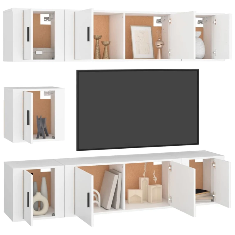 Ensemble de meubles armoire buffet TV télévision salon chambre séjour 7 pièces bois d'ingénierie blanc 02_0025147
