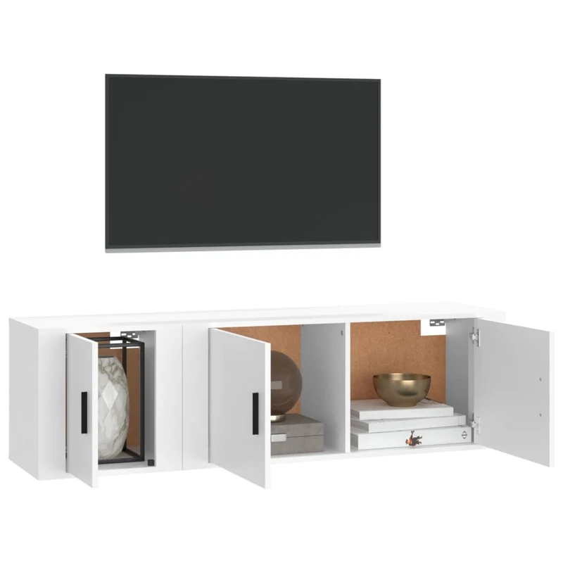Ensemble de meubles armoire buffet TV télévision salon chambre séjour 2 pièces bois d'ingénierie blanc 02_0024361
