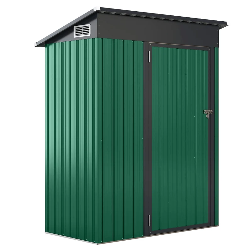 Abri de rangement extérieur 150 x 90,5 x 185 cm avec ventilation toit en pente design moderne en fer galvanisé vert 20_0015392